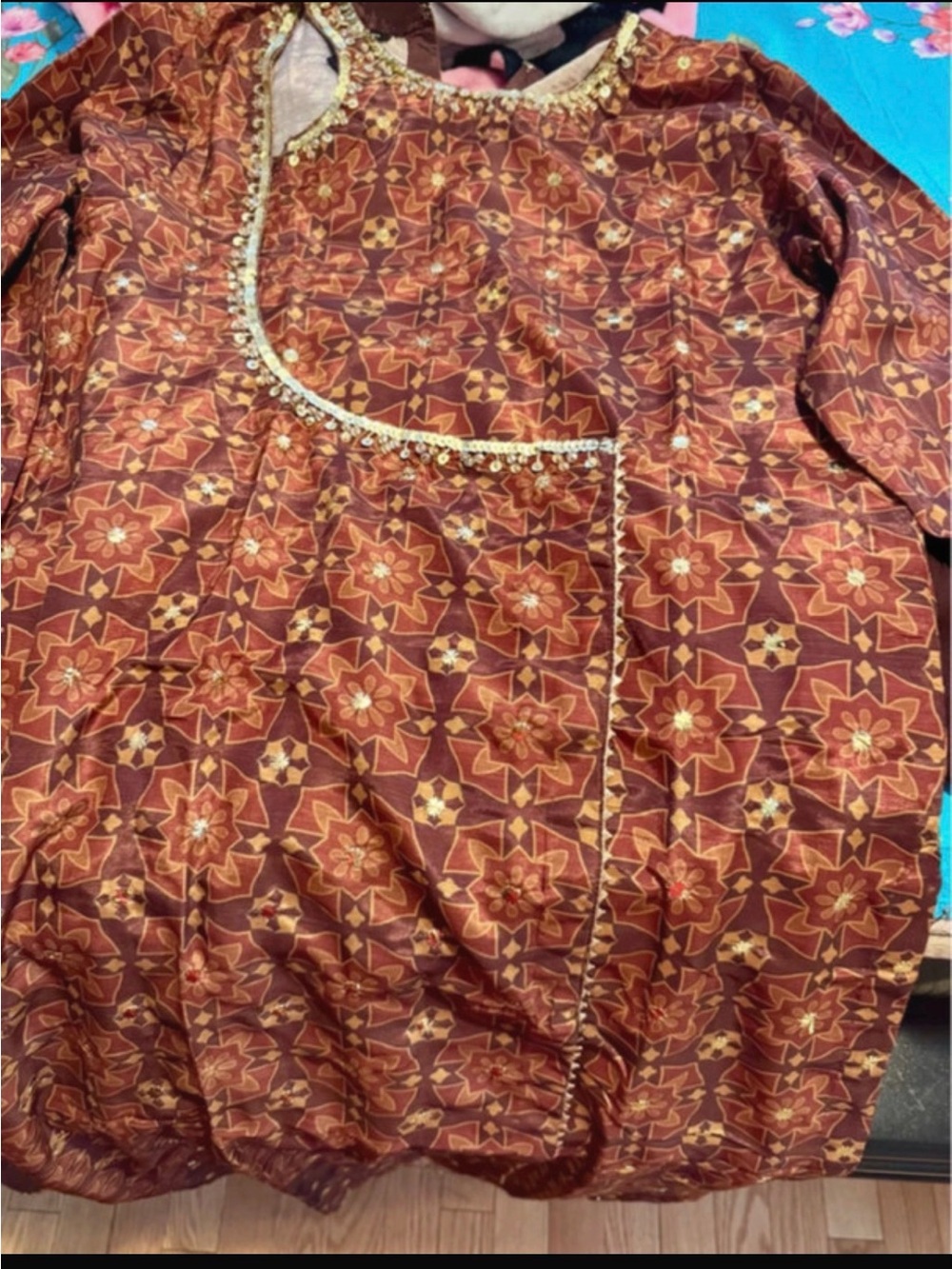 Embellished Maroon Long Dress with Sheer Dupatta - Picture 8 of 9